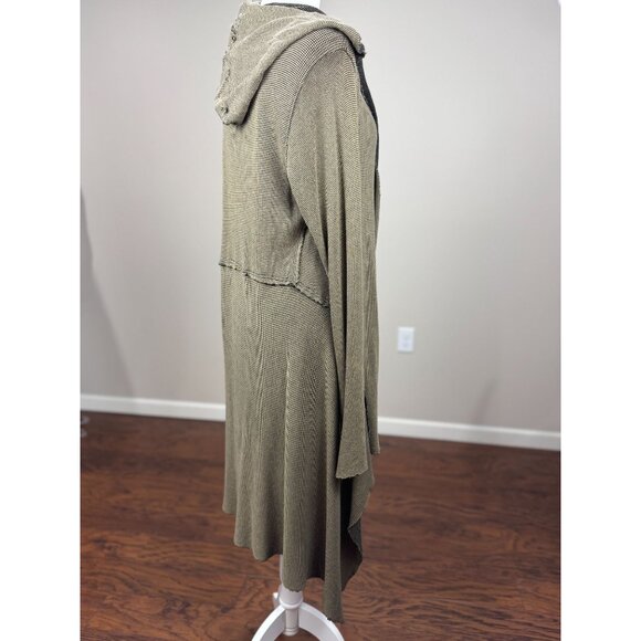Cut Loose M Green Hooded Cardigan Jacket Drape Front Boho Longline Asymmetrical - Picture 11 of 16